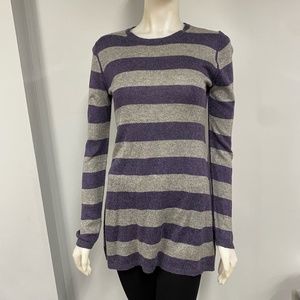 Acrobat Silk & Cashmere Striped Sweater in Purple & Gray - Size Large - Luxe